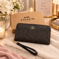 New Coach CW778 Long Zip Around Wallet in Signature Canvas Brown
