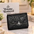 Vivienne Westwood Tri-fold Wallet Black Enamel Orb Outlet from Japan RARE