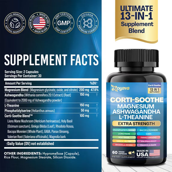 Cortisol Supplement Magnesium Glycinate 200mg L-Theanine