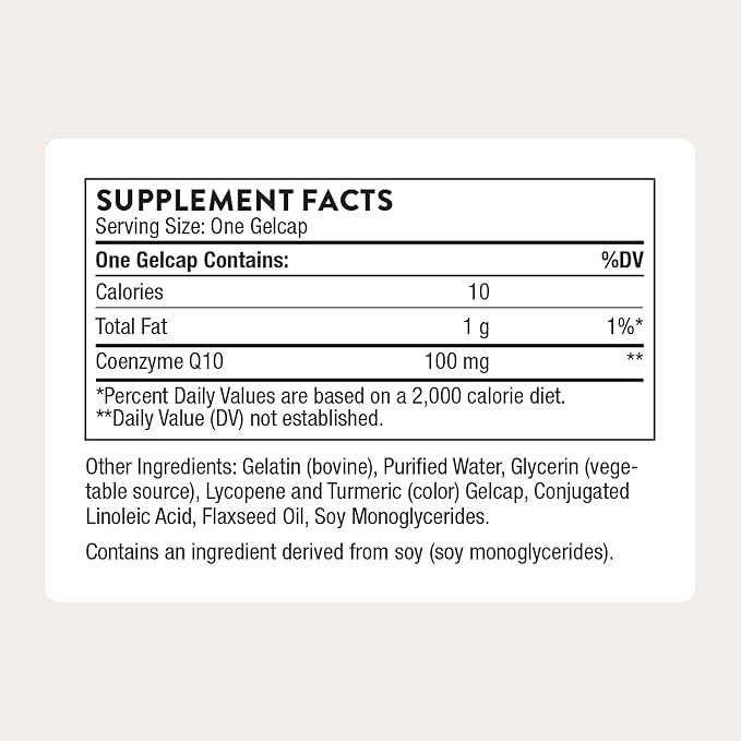 THORNE CoQ10, 100 mg Optimally Absorbed Ubiquinone Supplement, 60 Softgels