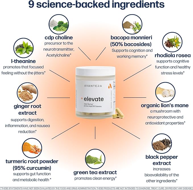 Avantera Elevate Premium Nootropic Supplement – Focus, Memory & Energy Support – 56 Count