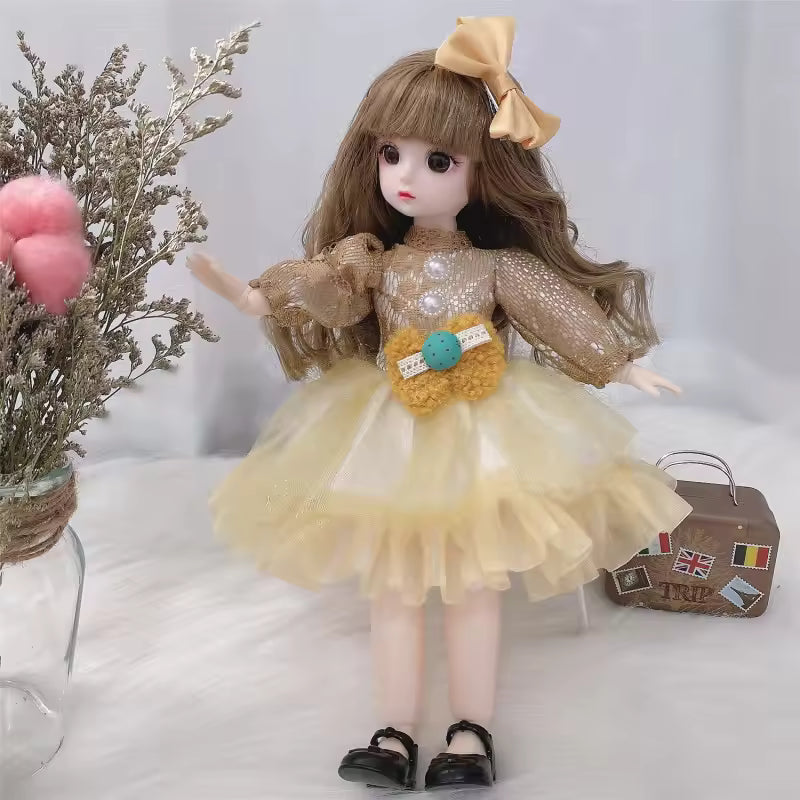 30cm Bjd Doll 12 Moveable Joints 1/6 Girl's Dress 3D Brown Eyes Toy with Clothes Shoes Kids Toys