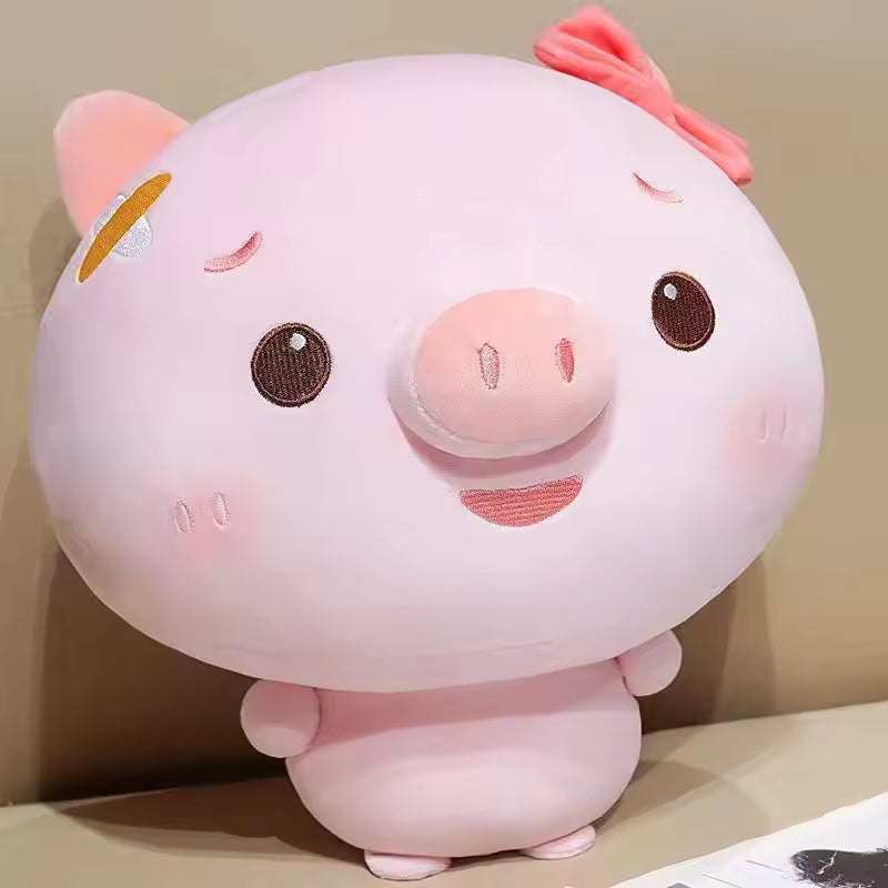 Super Soft Fluffy Pink Pig Plush With Bow Cute Cartoon Stuffed Comfortable Piggy Pillow