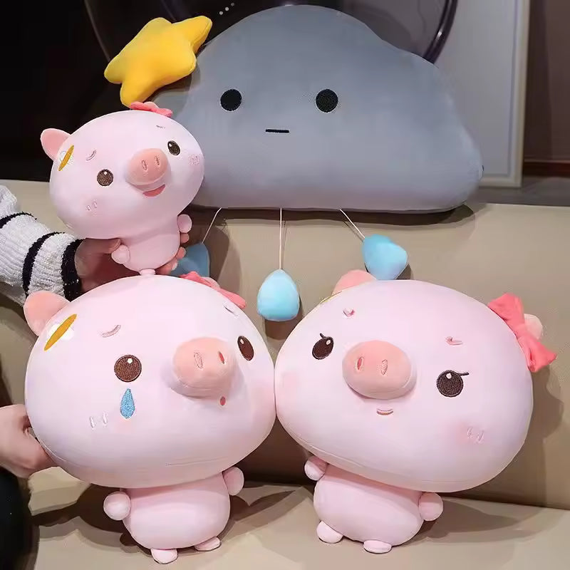 Super Soft Fluffy Pink Pig Plush With Bow Cute Cartoon Stuffed Comfortable Piggy Pillow