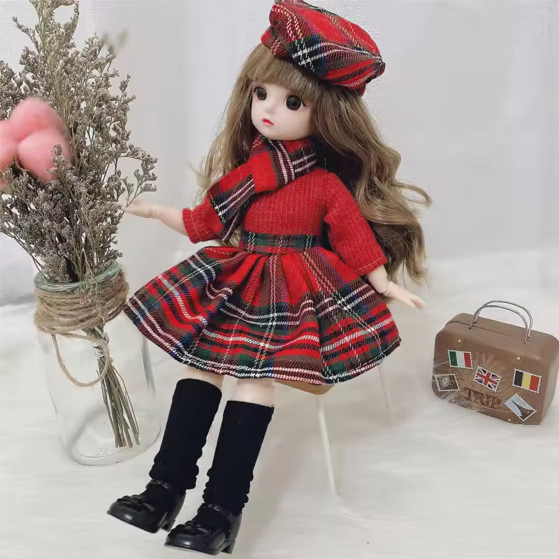 30cm Bjd Doll 12 Moveable Joints 1/6 Girl's Dress 3D Brown Eyes Toy with Clothes Shoes Kids Toys
