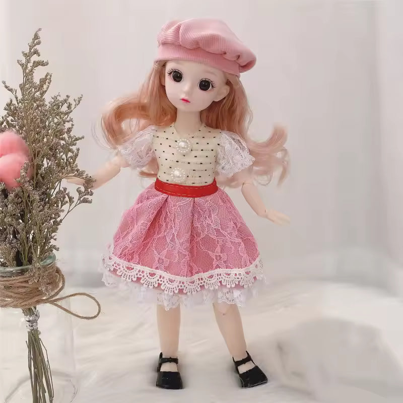 30cm Bjd Doll 12 Moveable Joints 1/6 Girl's Dress 3D Brown Eyes Toy with Clothes Shoes Kids Toys