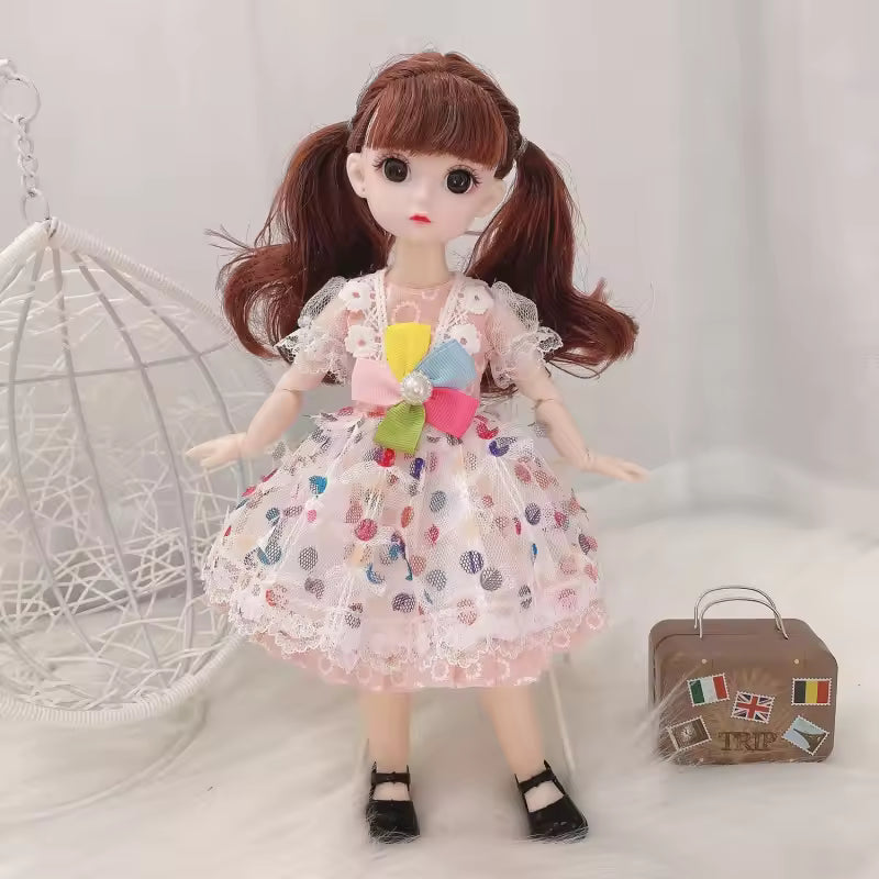 30cm Bjd Doll 12 Moveable Joints 1/6 Girl's Dress 3D Brown Eyes Toy with Clothes Shoes Kids Toys