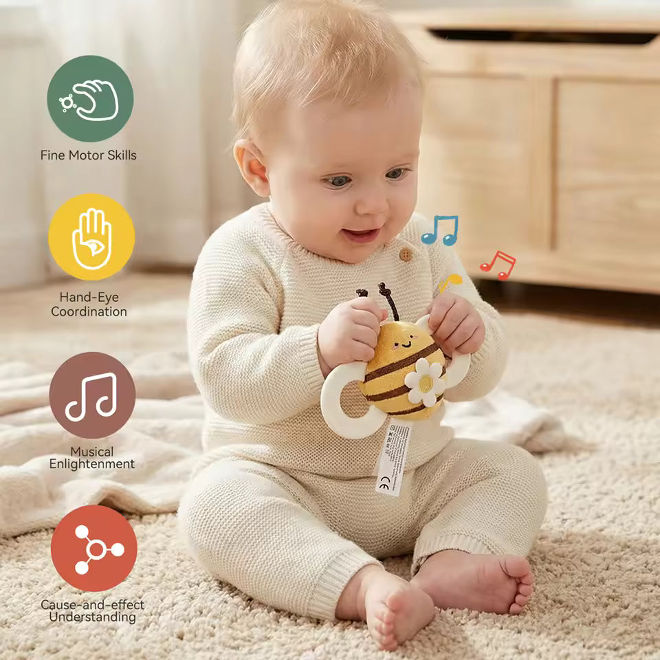 Plush Bee Rattle Cartoon Bee Doll 0-12 Months Baby Toys Soft Multifunctional,Cute Animal
