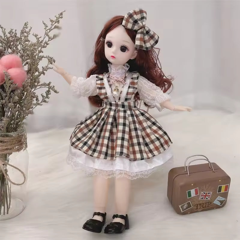 30cm Bjd Doll 12 Moveable Joints 1/6 Girl's Dress 3D Brown Eyes Toy with Clothes Shoes Kids Toys