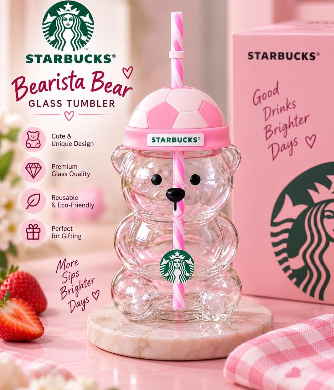 Starbucks Limited Edition Bearista Strawber Glass Cup 2026 FIFA World Cup