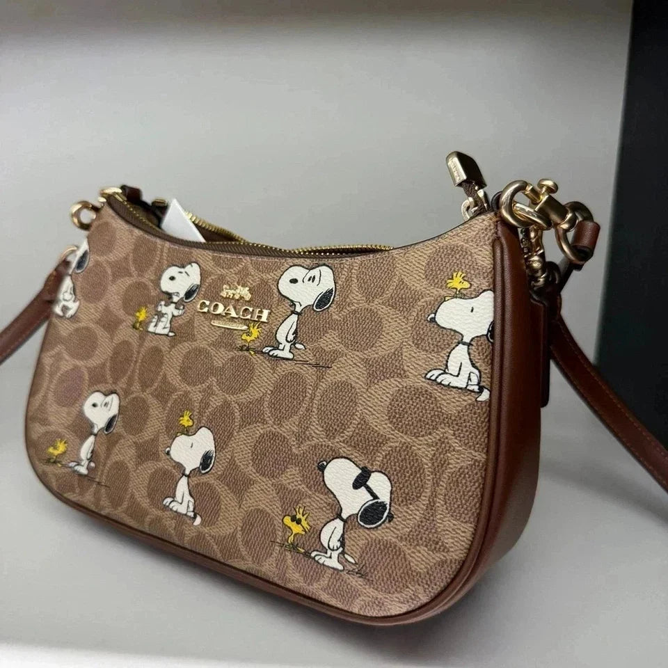 Coach Teri Shoulder Bag in Signature Canvas – Gold/Tan/Brown Women's Designer Handbag