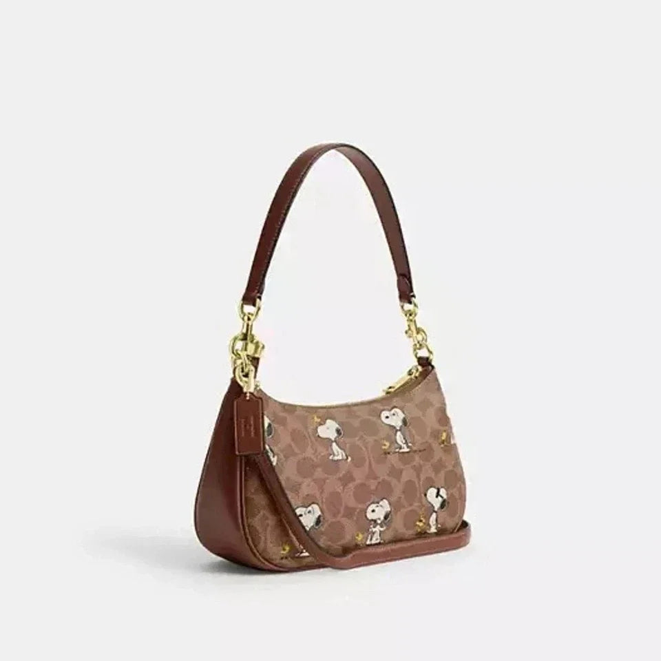 Coach Teri Shoulder Bag in Signature Canvas – Gold/Tan/Brown Women's Designer Handbag