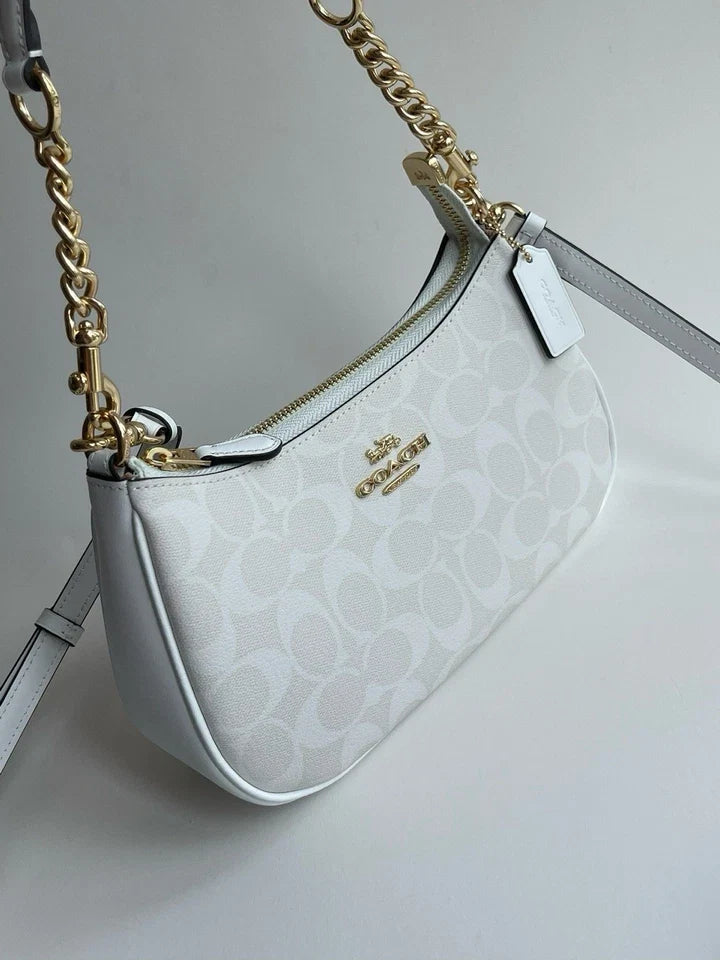 Coach Teri 2-Way Shoulder Bag in Signature Coated Canvas – White CA548 Crossbody Purse