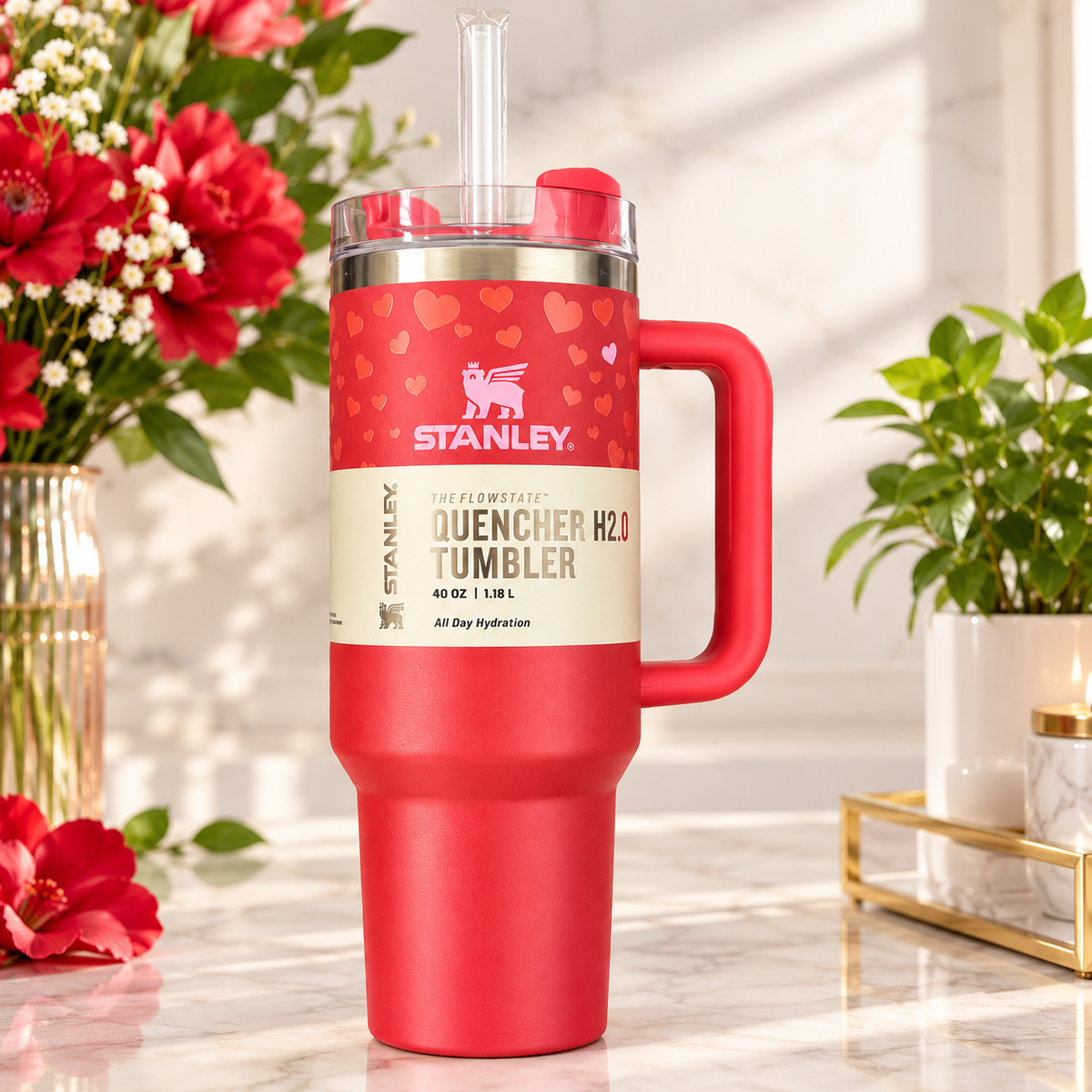 Stanley Target Exclusive Valentine’s Day 40oz Tumbler Red Ruby Hearts