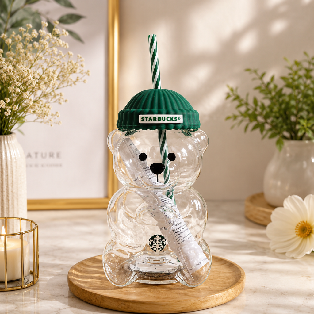 Starbucks Bearista Bear 2025 Glass Jar Cold Cup Tumbler Straw Limited Addition