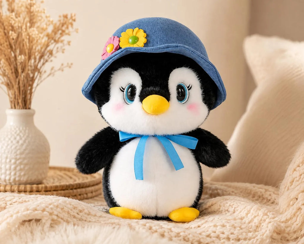 Penguin Plush Toy | Soft Stuffed Animal, 25cm Cozy Companion, Round-Hat Decor
