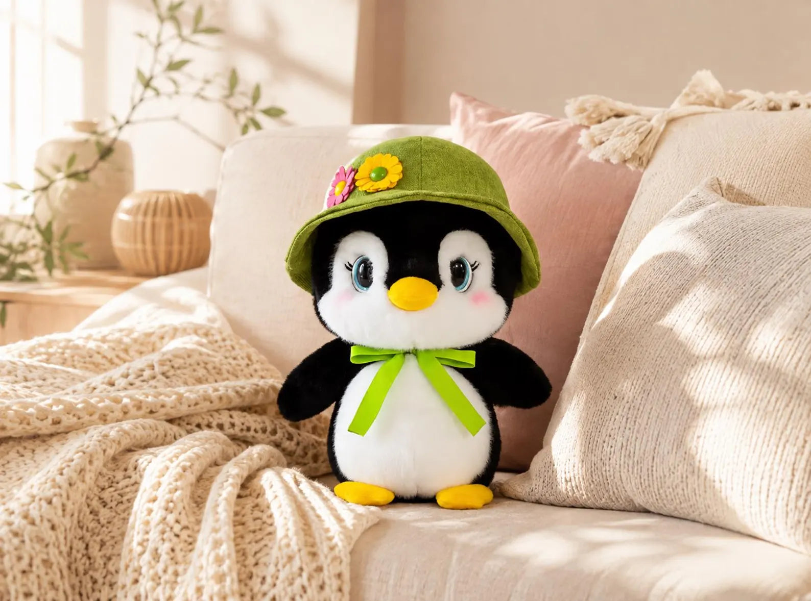 Penguin Plush Toy | Soft Stuffed Animal, 25cm Cozy Companion, Round-Hat Decor