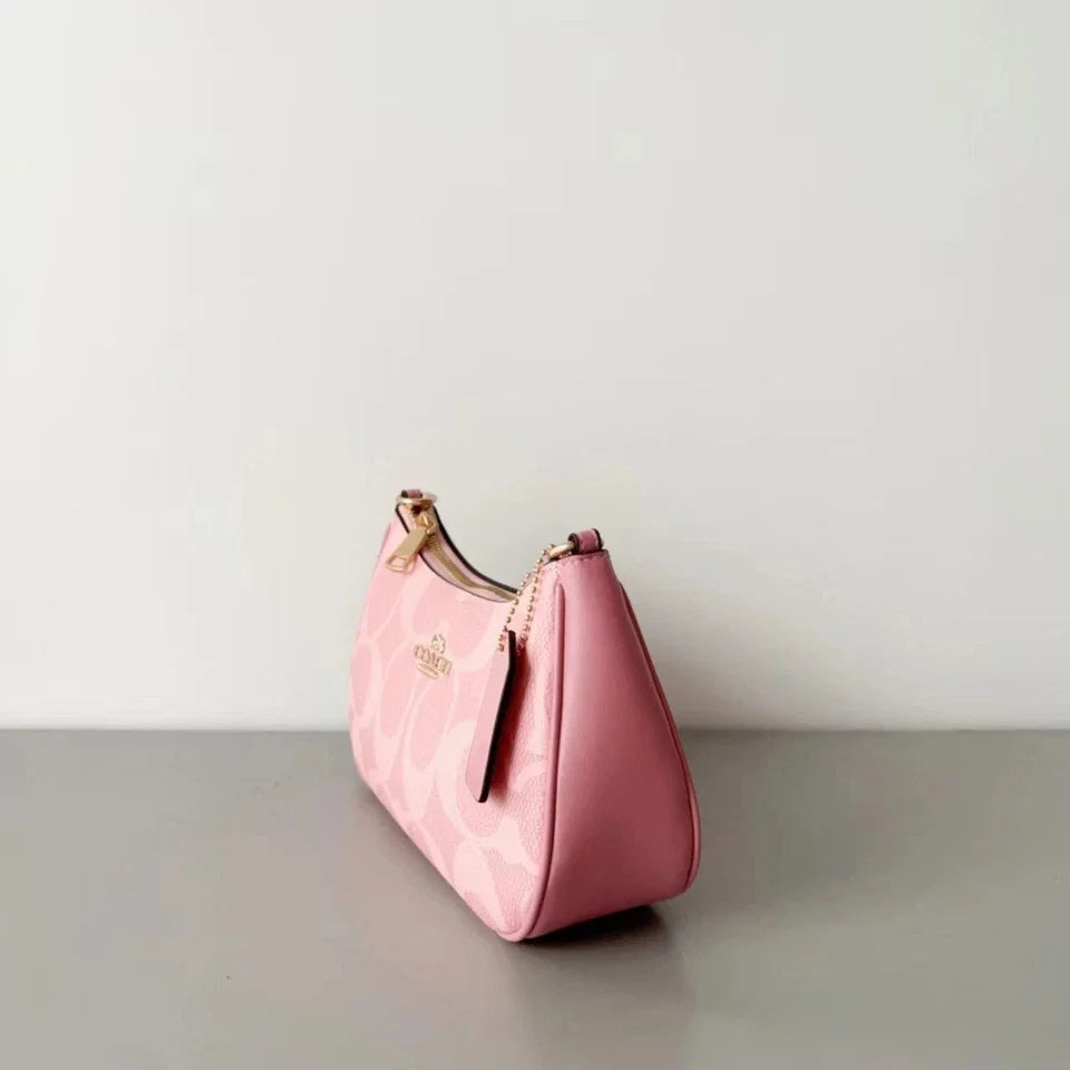 Coach Teri Shoulder Bag in Signature Canvas – Gold & Powder Pink Women's Handbag