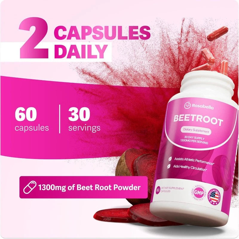 Rosabella Organic Beet Root Capsules for Circulation and Vitality Support 60ct