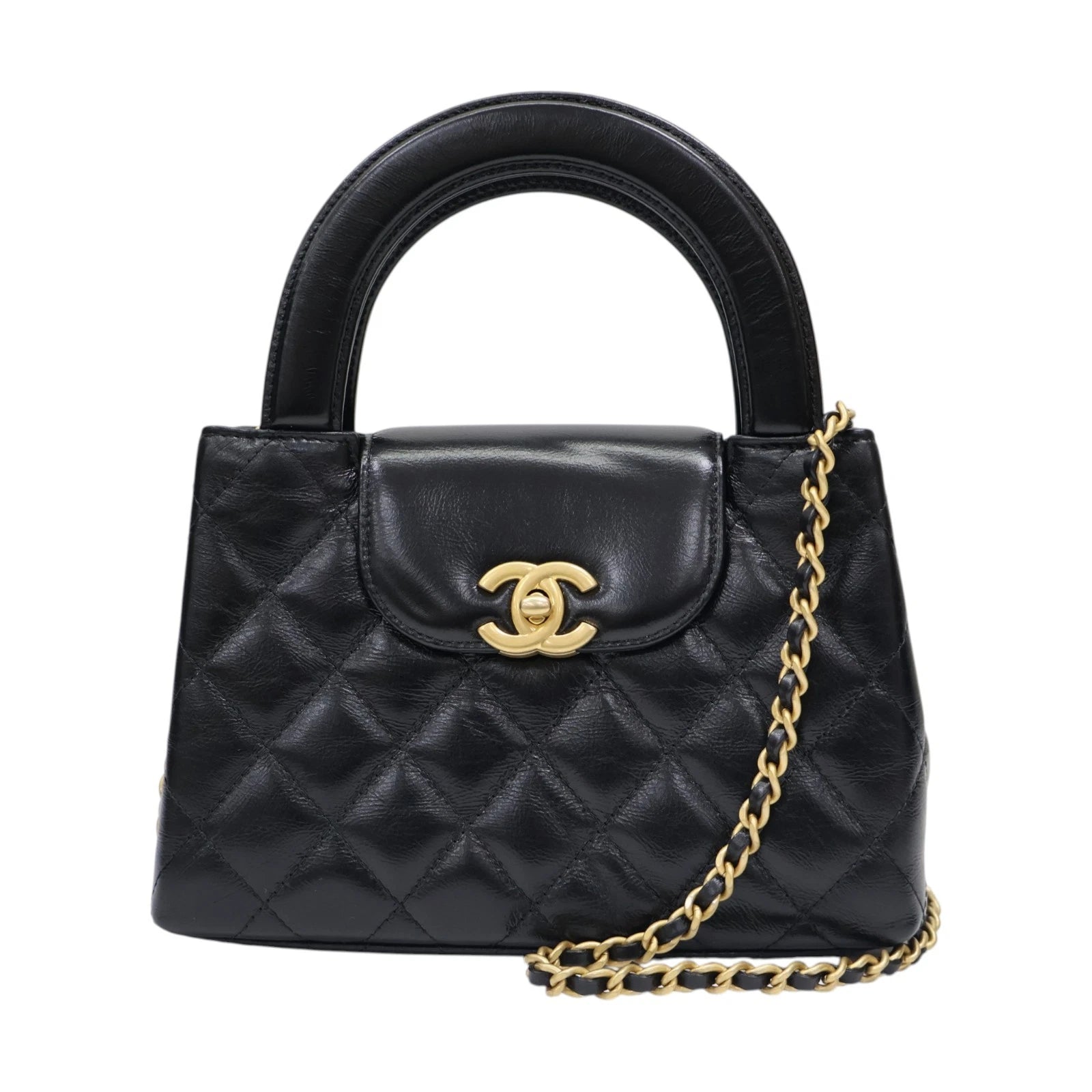 CHANEL Kelly Mini Shoulder Handbag Quilted Calfskin Black AS4416