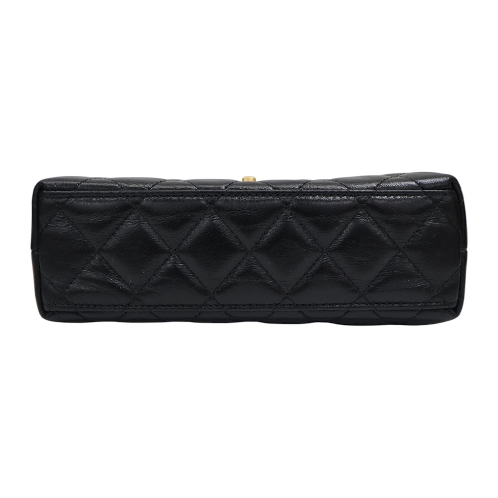 CHANEL Kelly Mini Shoulder Handbag Quilted Calfskin Black AS4416