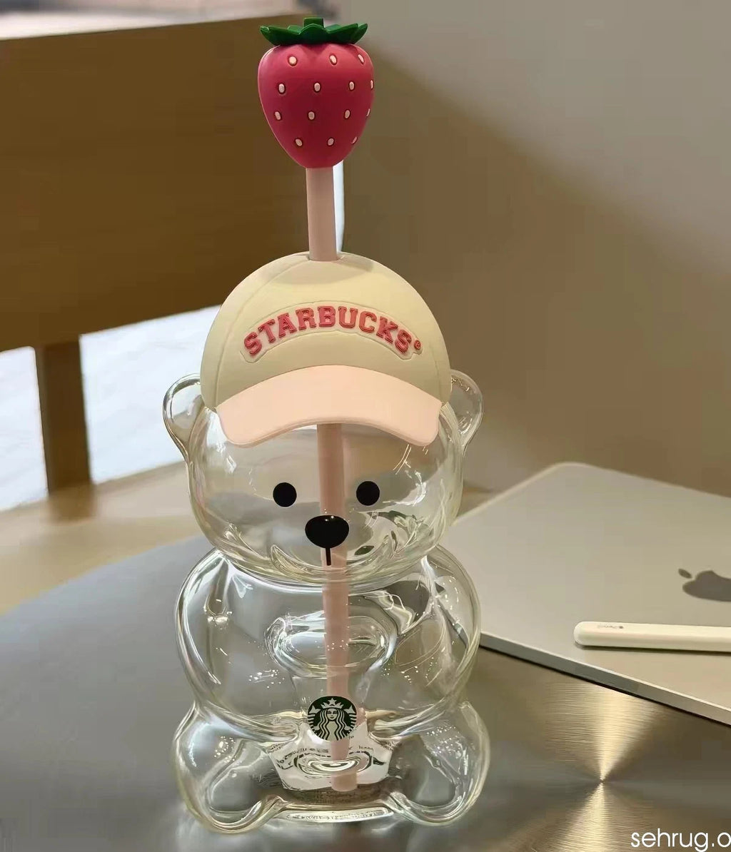 Starbucks Bearista Bear Cup Tumblers With Strawberry Topper Baseball Cap