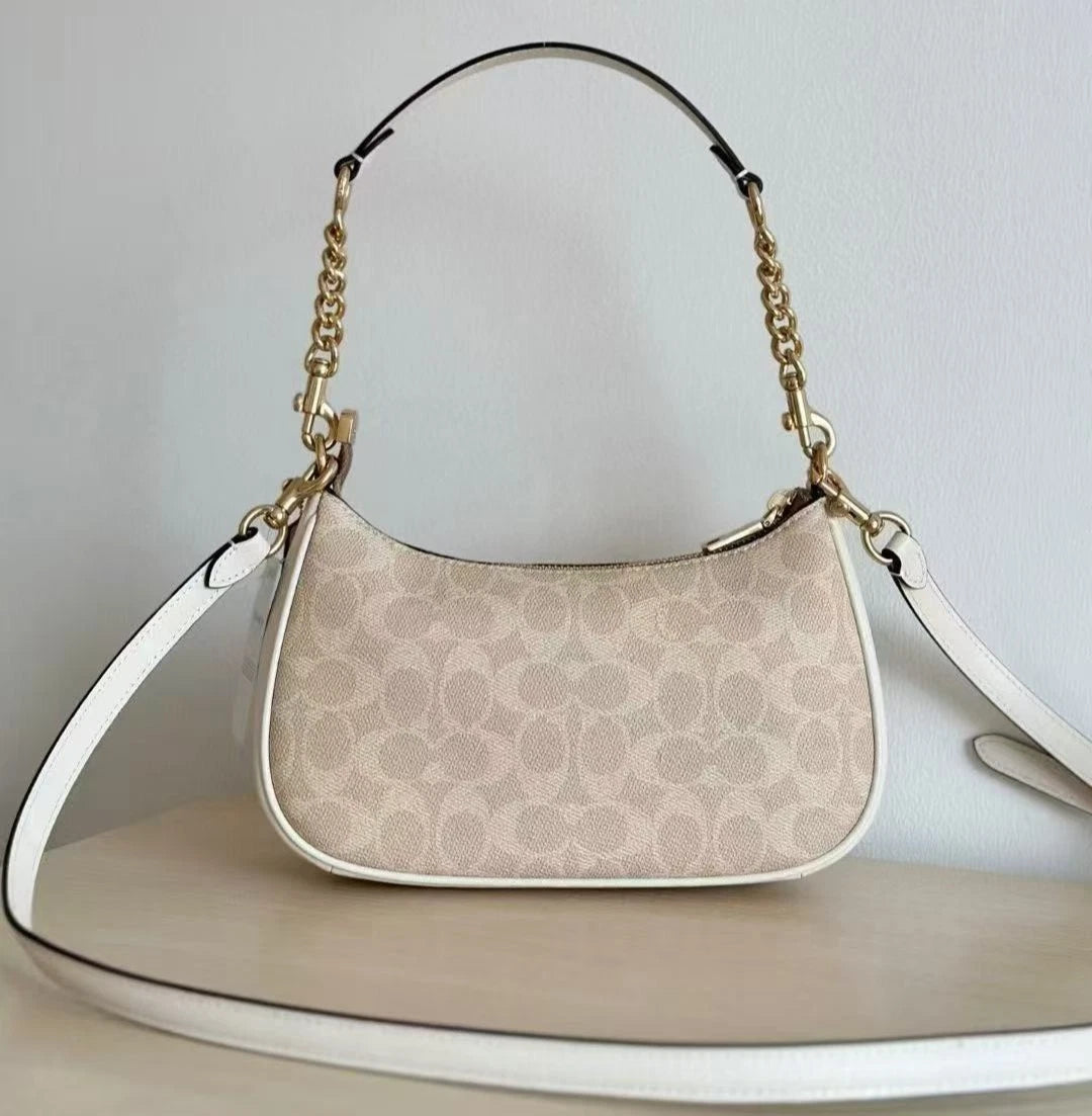 Coach NWT Teri Shoulder Bag In Signature Canvas CV933 Gold/Sand/Chalk