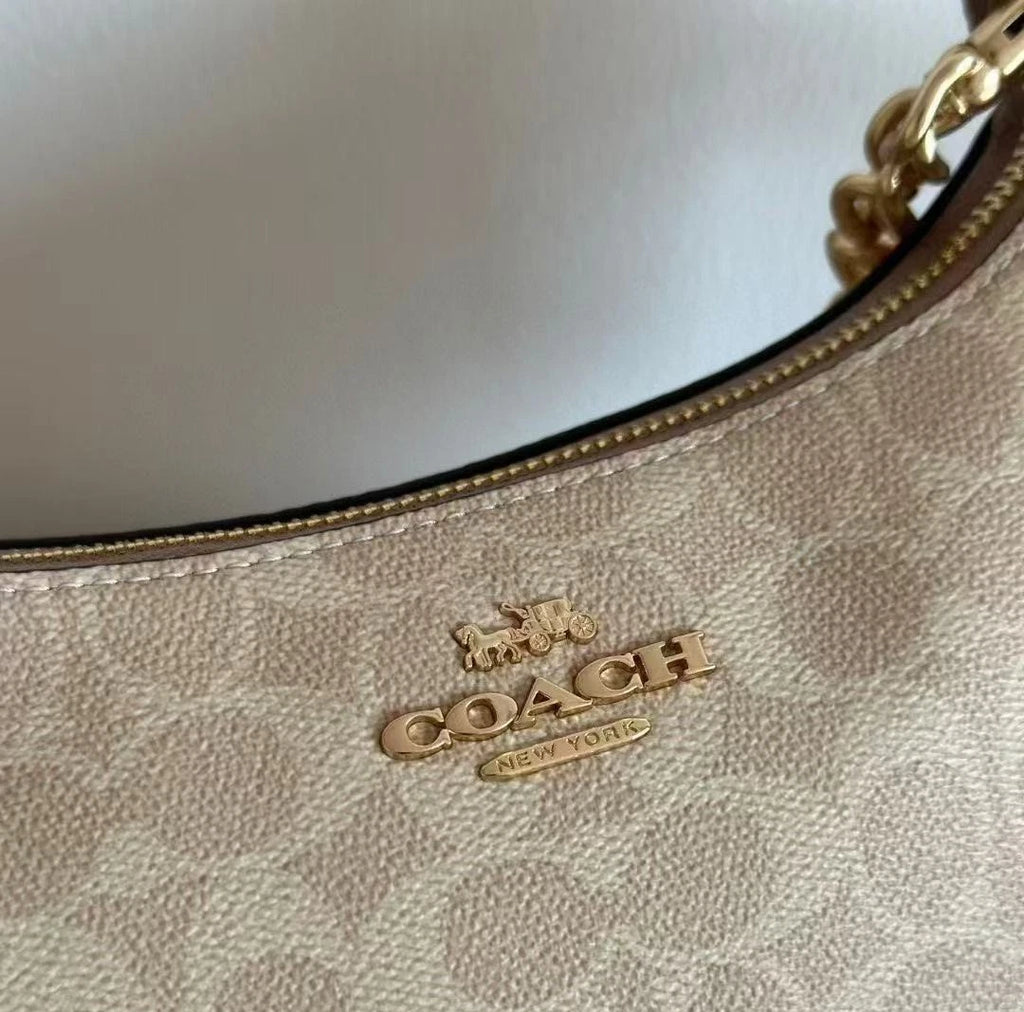 Coach NWT Teri Shoulder Bag In Signature Canvas CV933 Gold/Sand/Chalk