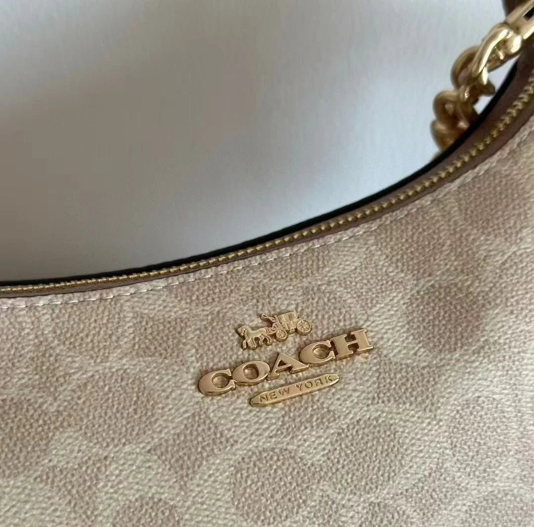 Coach NWT Teri Shoulder Bag In Signature Canvas CV933 Gold/Sand/Chalk