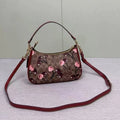 COACH CY694 Teri Shoulder Bag Signature Canvas Cherry Print Tan Brown NWT