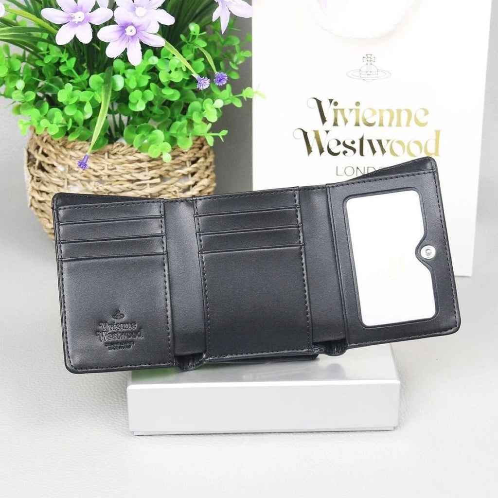 Vivienne Westwood Tri-fold Wallet Black Enamel Orb Outlet from Japan RARE