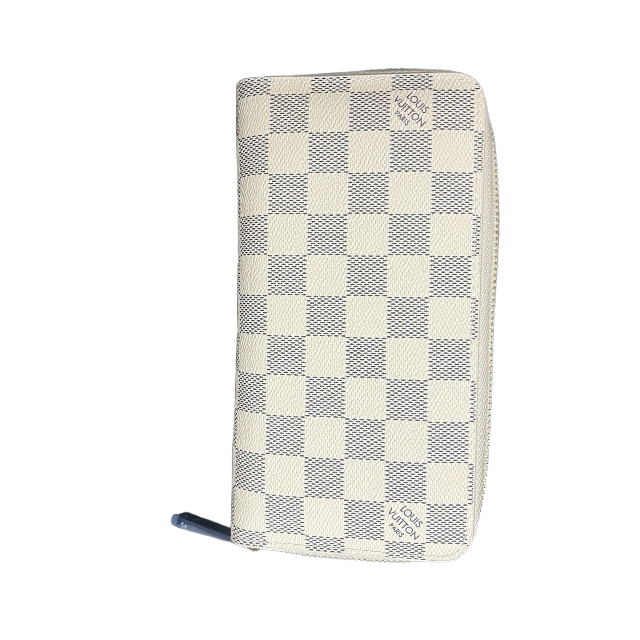 Louis Vuitton Damier Azur Check Zip-Around Wallet White Gray Zipper Logo Women