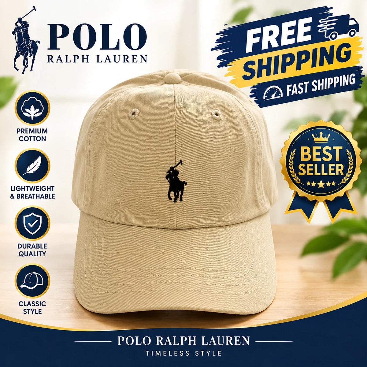 NWT Polo Ralph Lauren Classic Baseball Cap Hat Unisex Adults One Size BEIGE