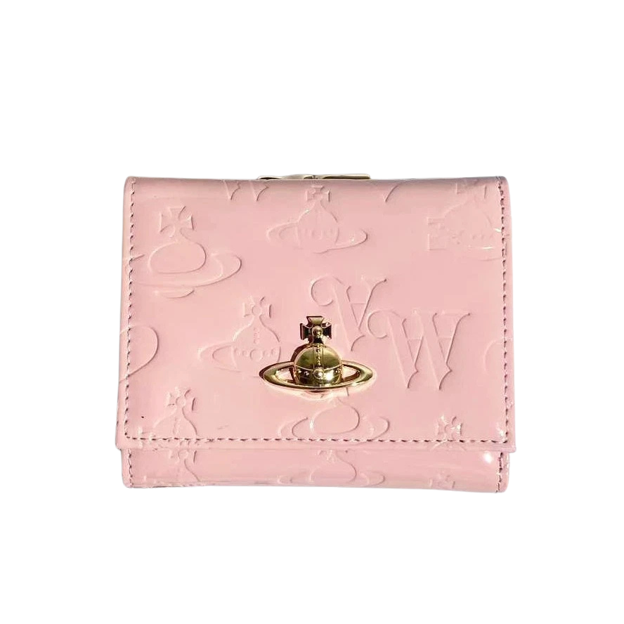 Vivienne Westwood Gamaguchi Trifold Wallet Pink/Gold orb Patent leather F/S