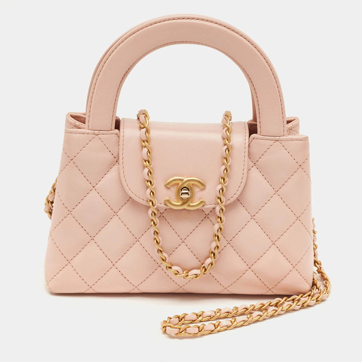 CHANEL Kelly Mini Shopping Pink Shiny Calfskin Quilted Handbag Crossbody Bag 23K