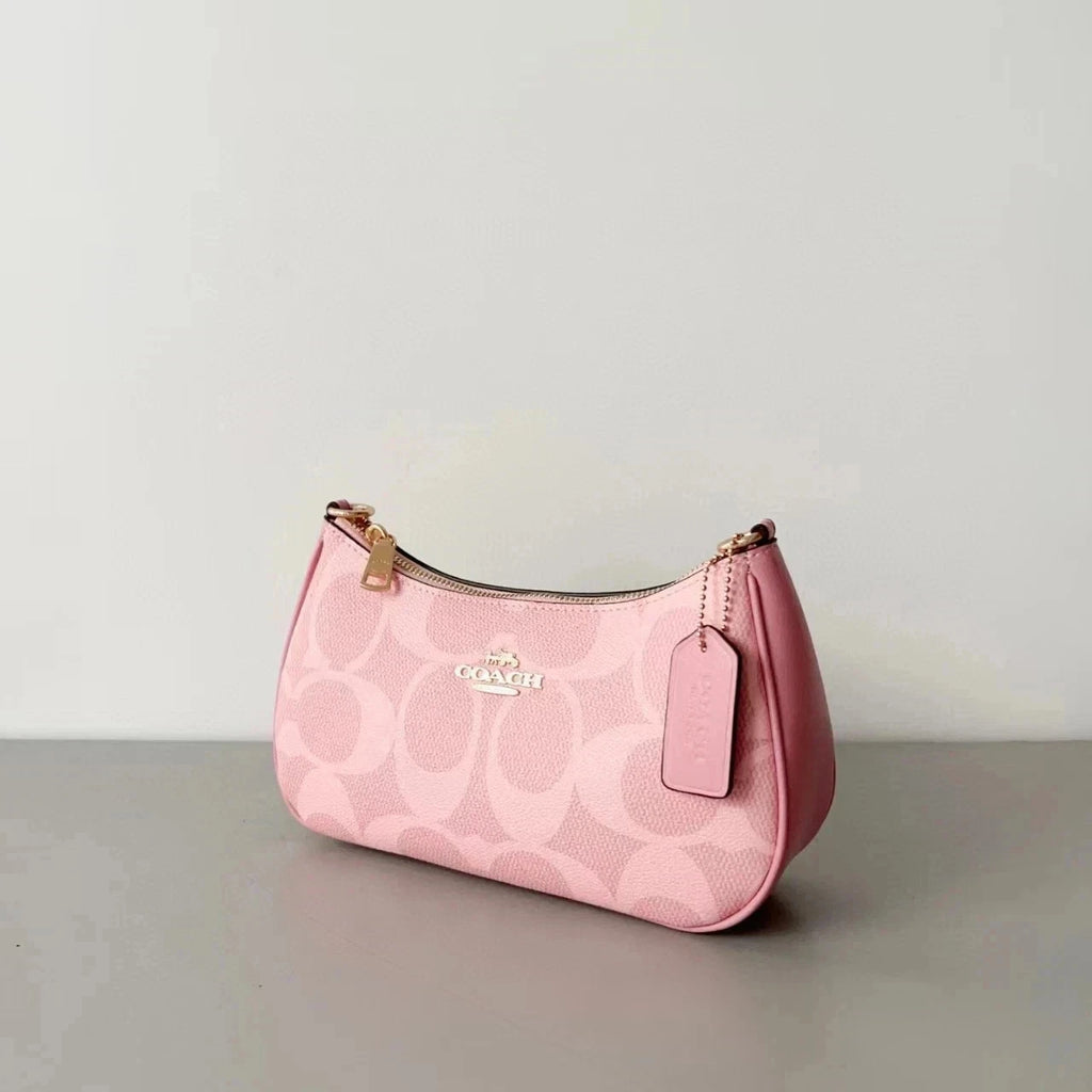 Teri Shoulder Bag – Signature Canvas, Gold & Powder Pink CAL51