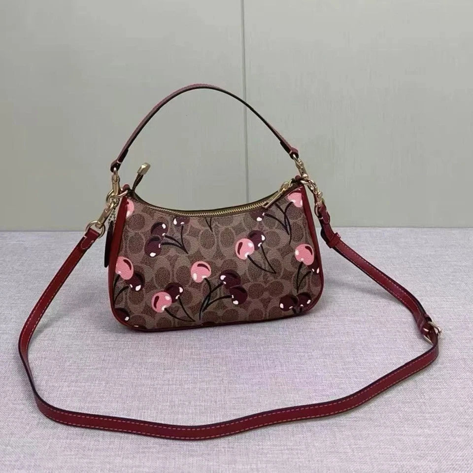 Teri Shoulder Bag CY694 – Signature Canvas Cherry Print Tan Brown