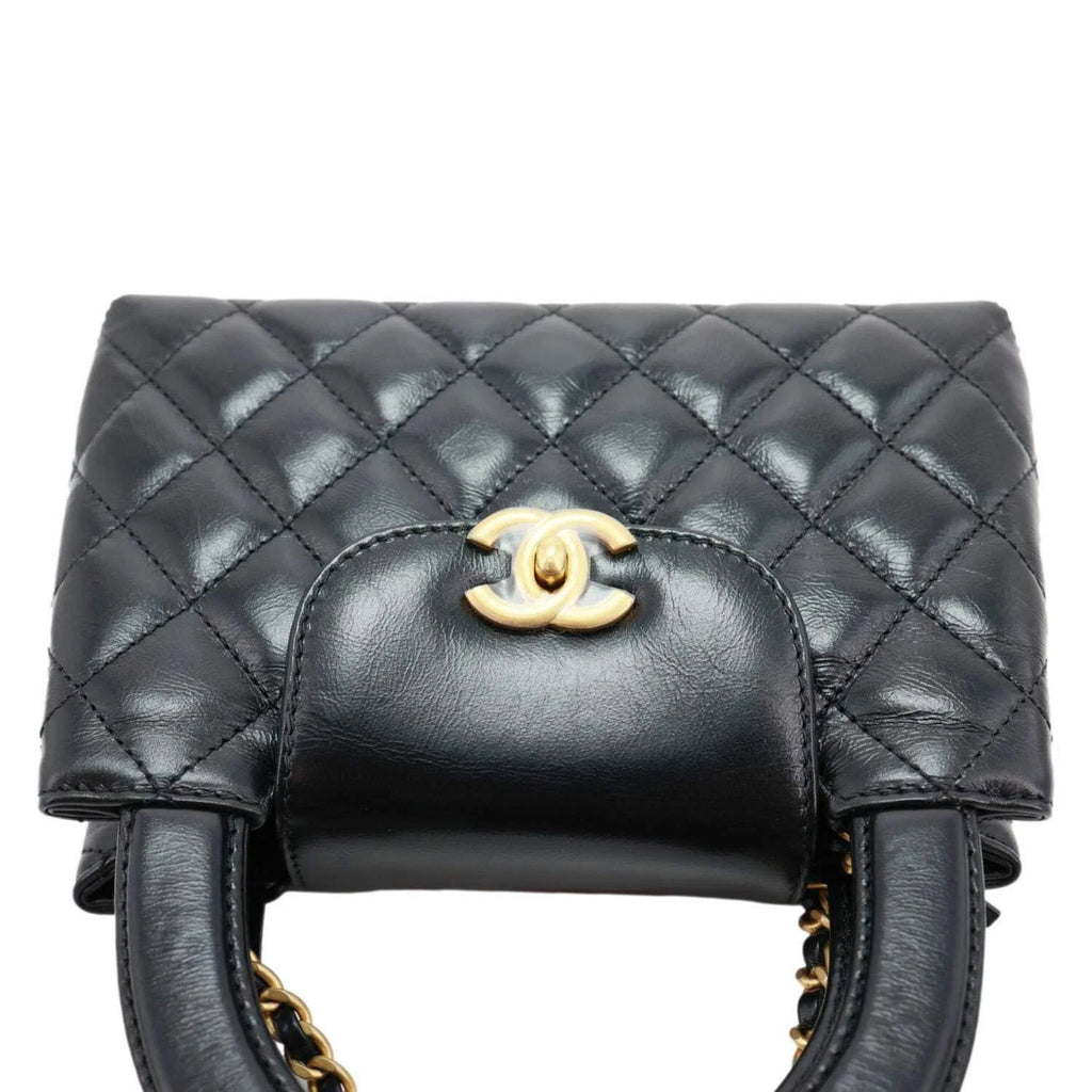 Chanel Kelly Top Handle Shopping Bag Quilted Shiny Aged Calfskin Mini