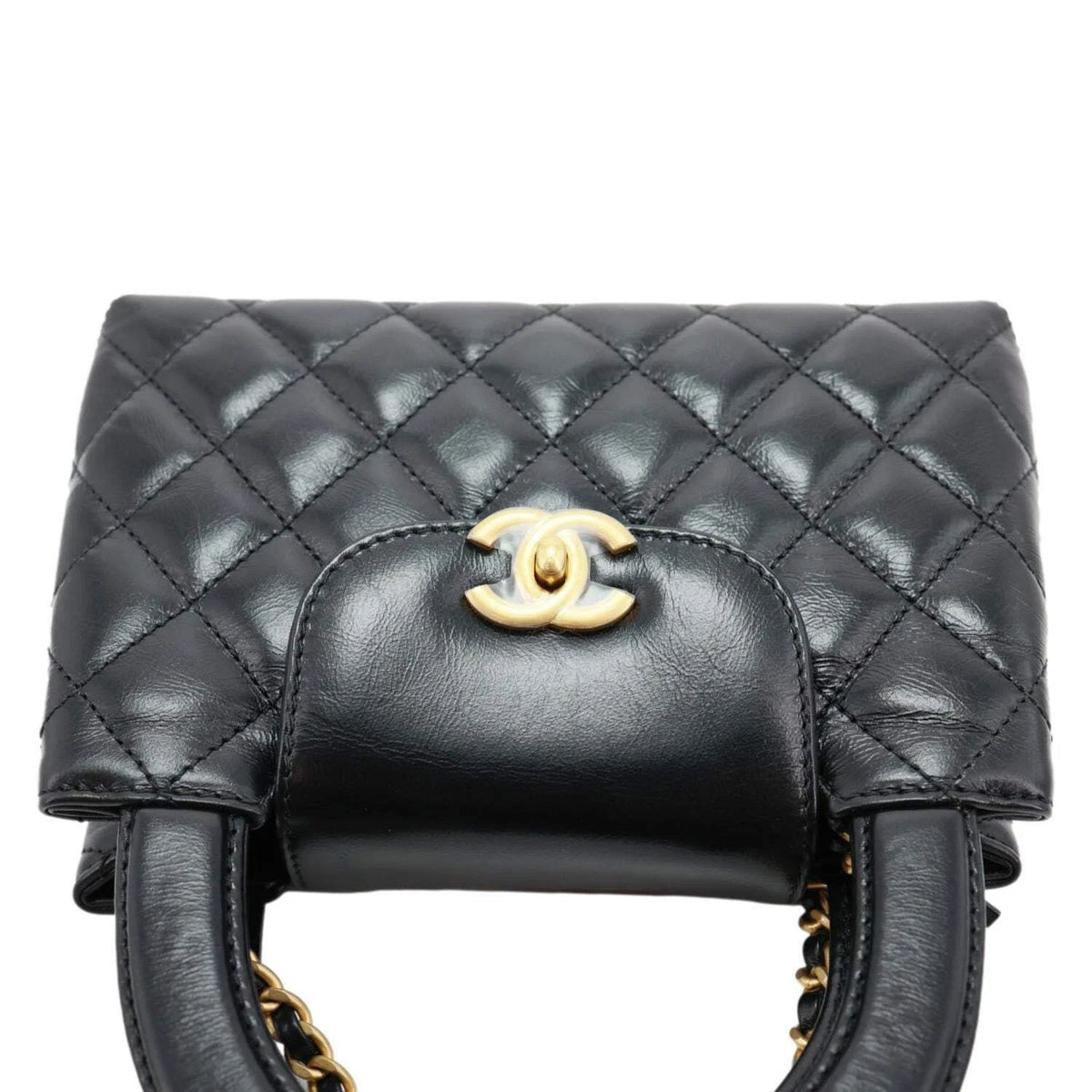 Chanel Kelly Top Handle Shopping Bag Quilted Shiny Aged Calfskin Mini