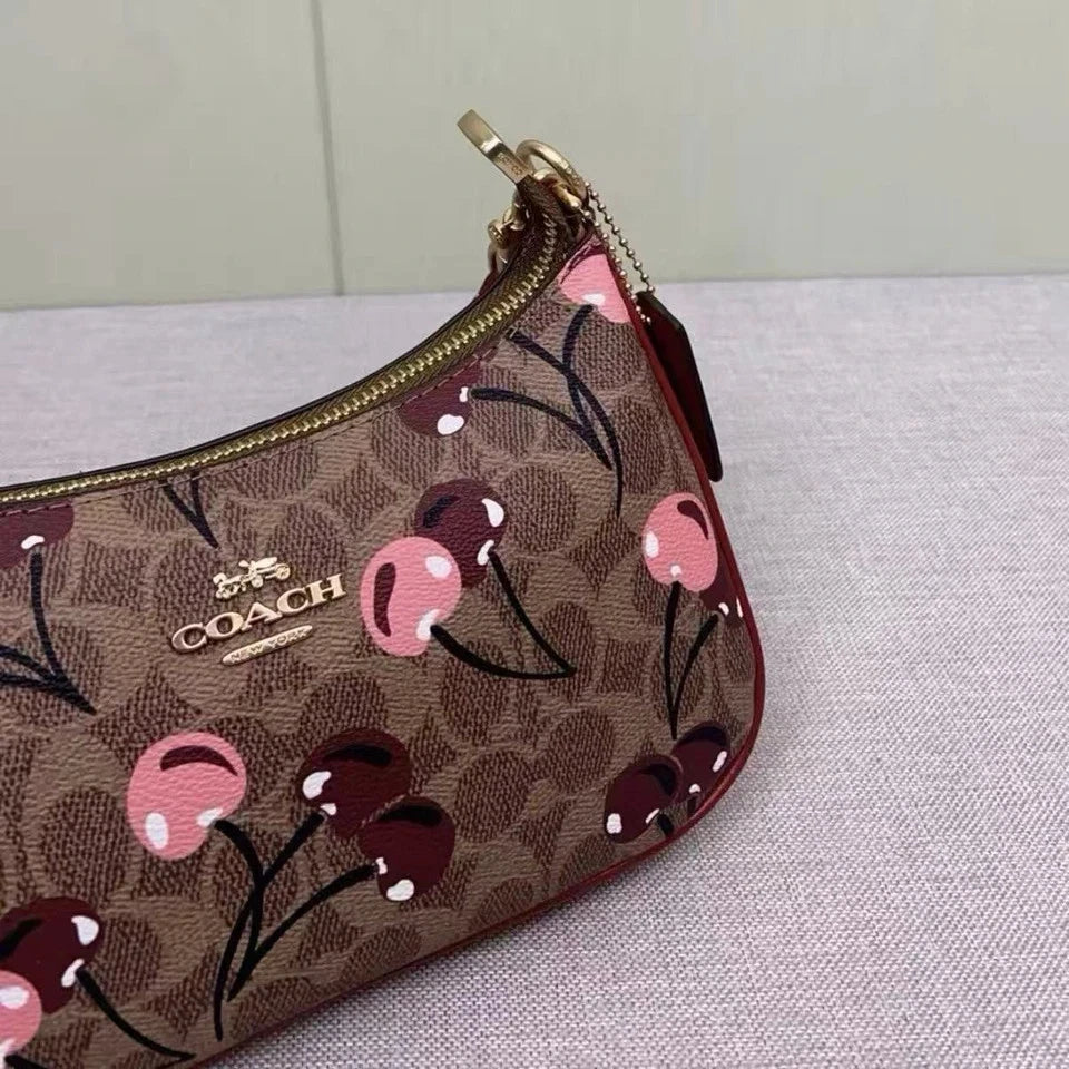 Teri Shoulder Bag CY694 – Signature Canvas Cherry Print Tan Brown