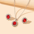Luxurious Wedding Jewellery set Red Crystal Flower Charm Necklace Stud Earrings