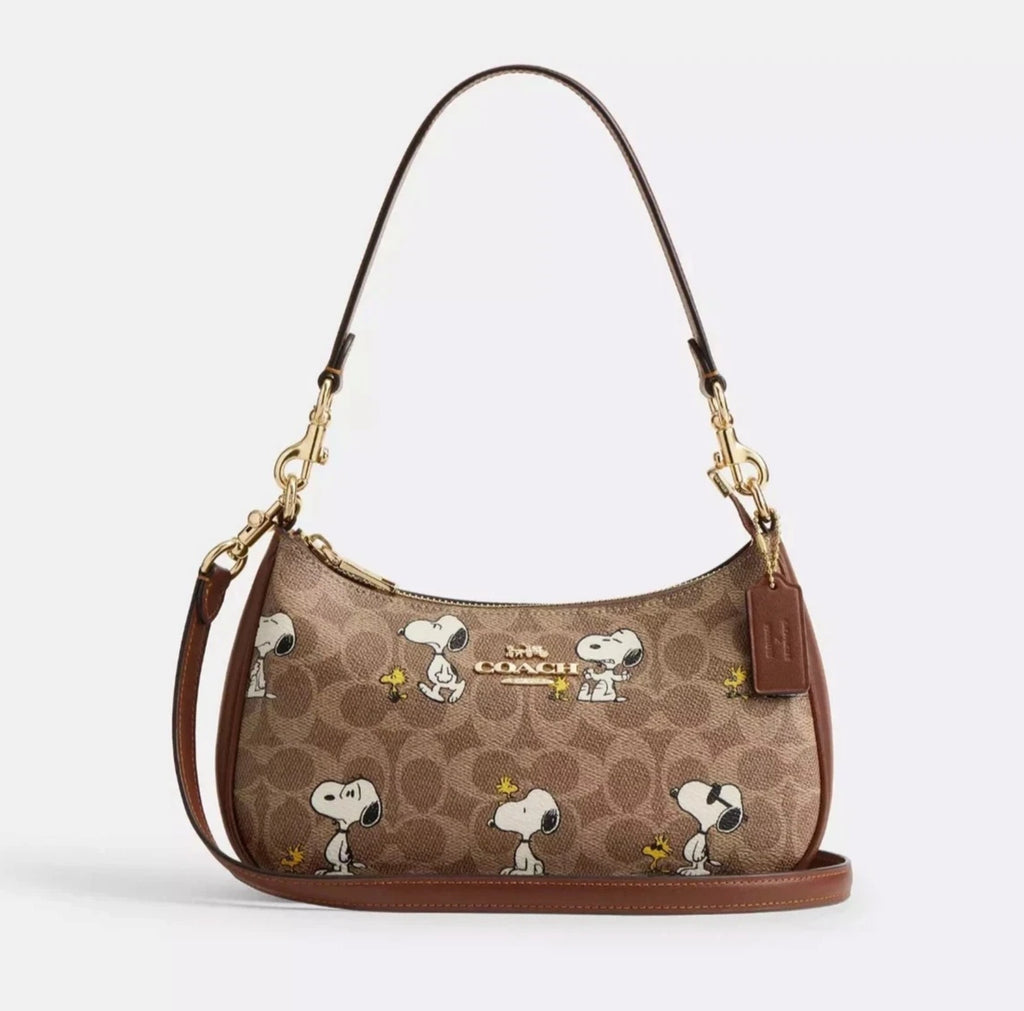 Teri Shoulder Bag Snoopy Print Signature Canvas