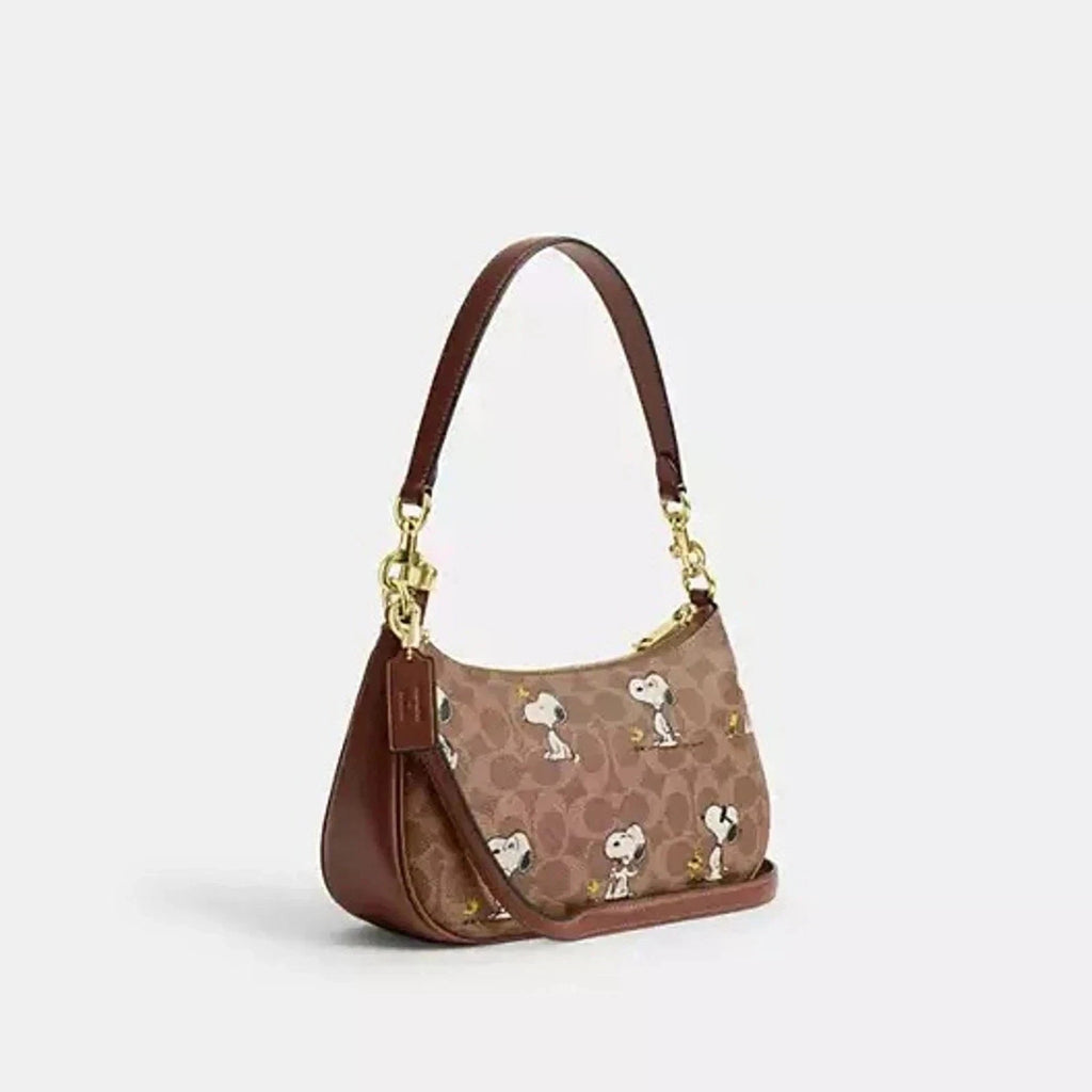 Teri Shoulder Bag Snoopy Print Signature Canvas