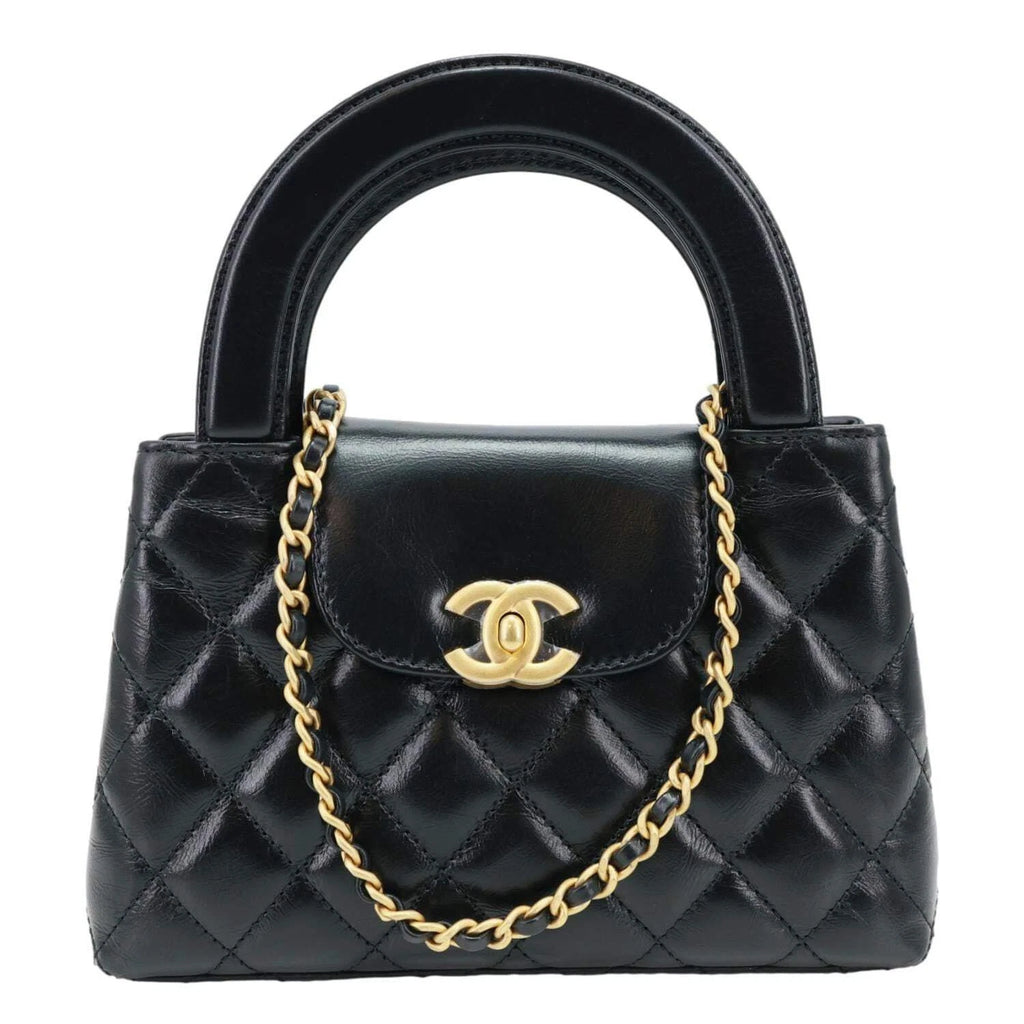 Chanel Kelly Top Handle Shopping Bag Quilted Shiny Aged Calfskin Mini