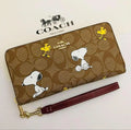 Long Zip Around Wallet – Khaki Signature Pattern, Snoopy & Woodstock Design