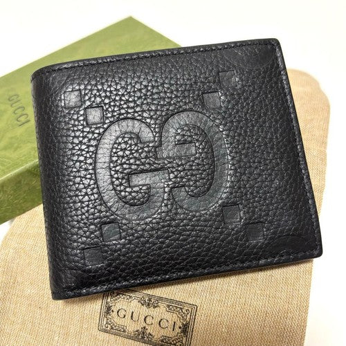 GUCCI Bi-fold Wallet Jumbo GG Leather Black