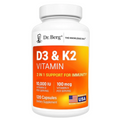 Dr. Berg Vitamin D3 K2 w/ MCT Oil 10,000 IU D3 100mcg K2 120 Capsules Supplement