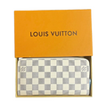 Louis Vuitton Damier Azur Check Zip-Around Wallet White Gray Zipper Logo Women